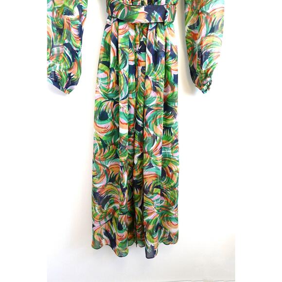 SALONI Raquel Silk Chiffon Belted Midi Dress Jade Palmier Saks 8 NWT $815 - Picture 6 of 15